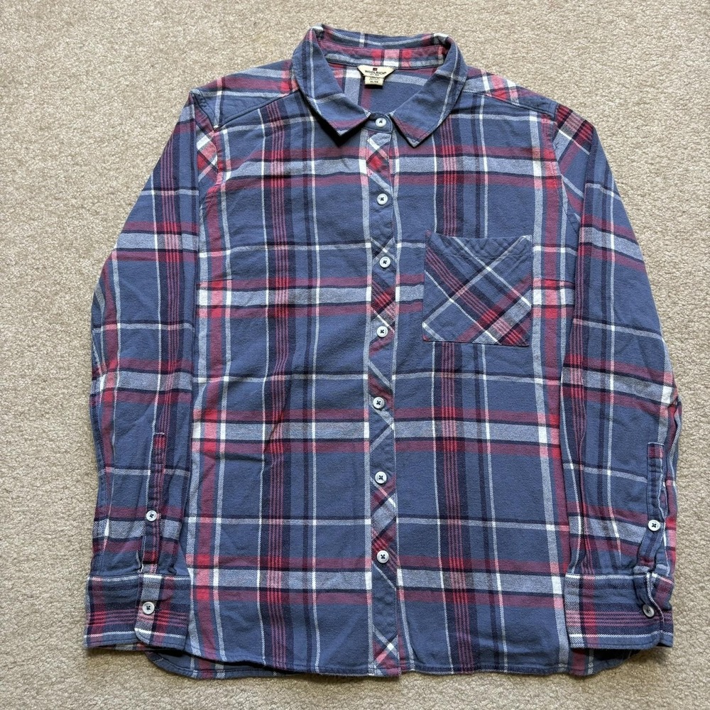 Woolrich Shirt Womens XL Blue‎ Plaid Flannel LS Button Front Pocket Casual